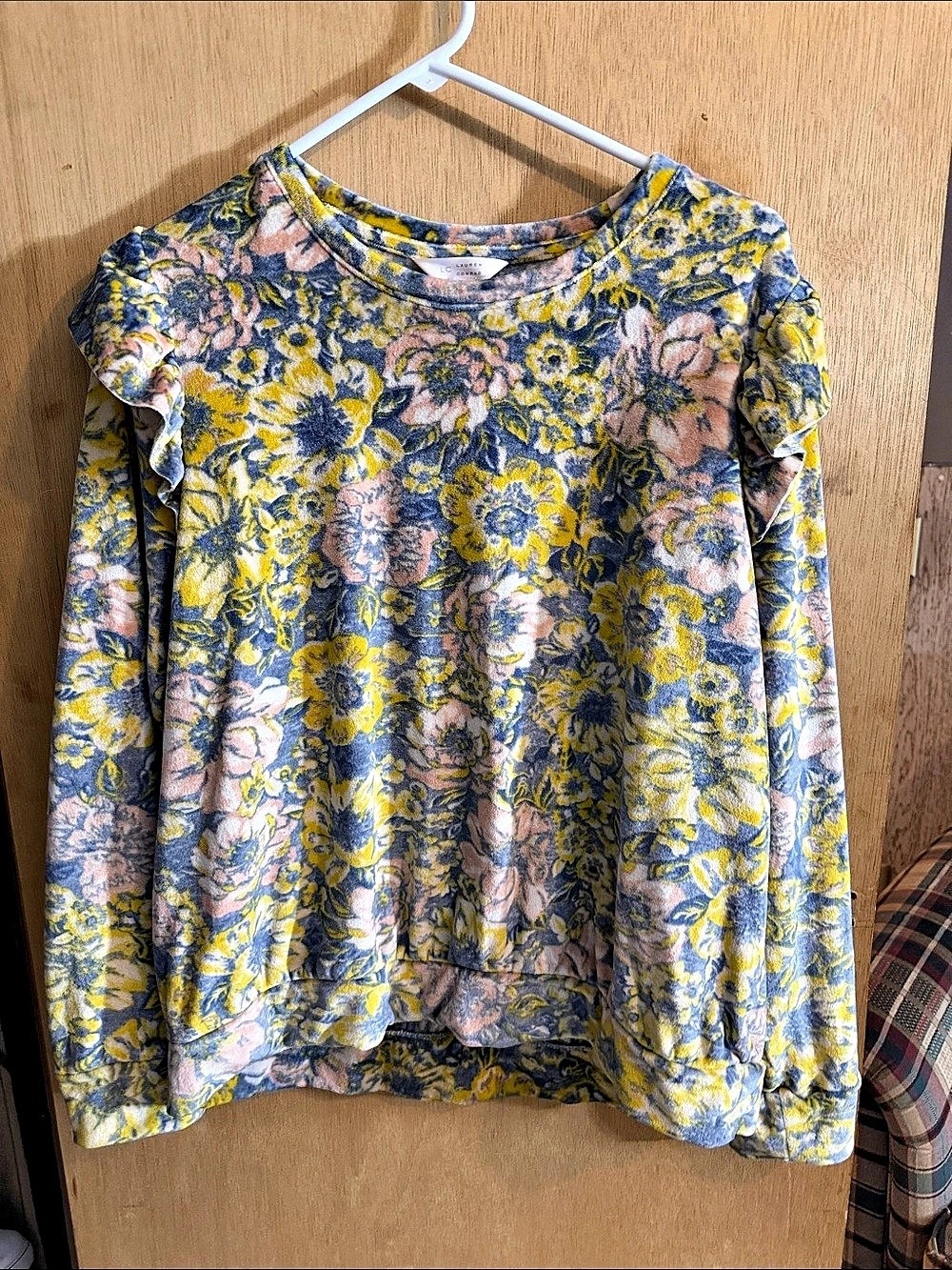 Lauren Conrad Floral Ruffle Sleeve Blouse Blue & Yellow Size XL